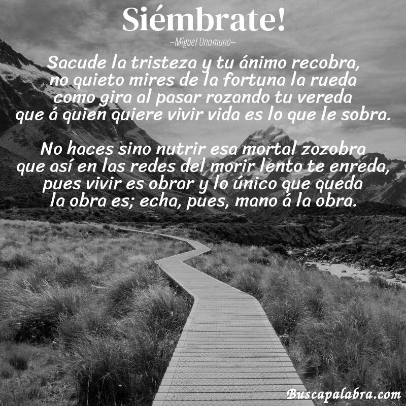 Poema Siémbrate! de Miguel Unamuno con fondo de paisaje
