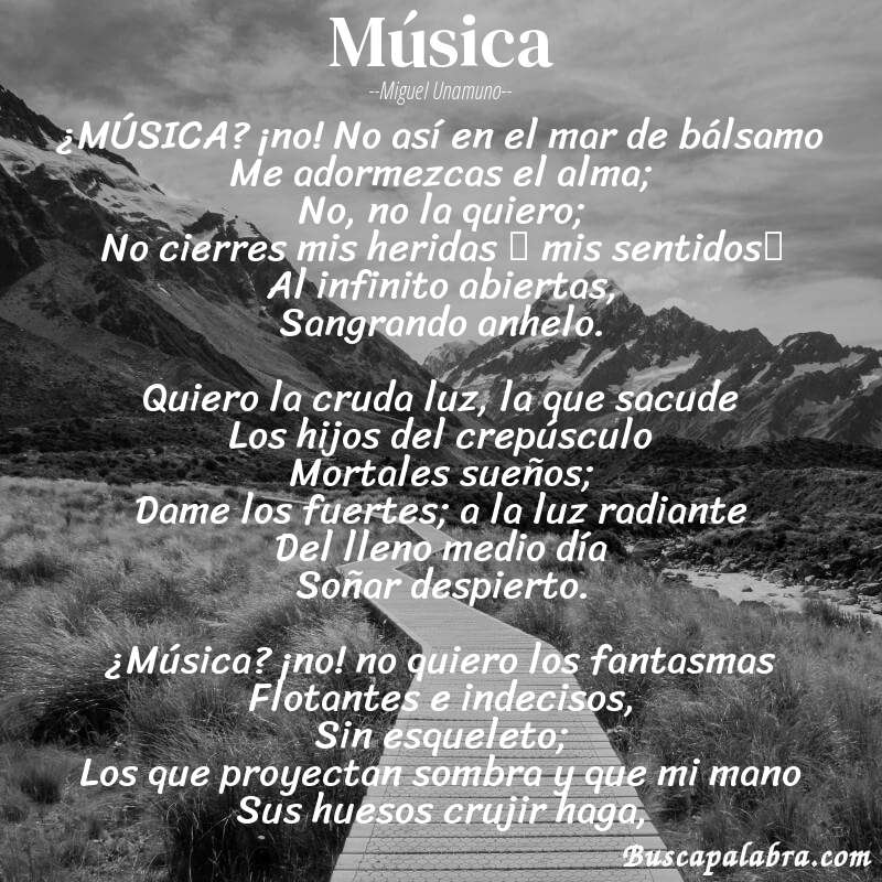 Poema Música de Miguel Unamuno con fondo de paisaje