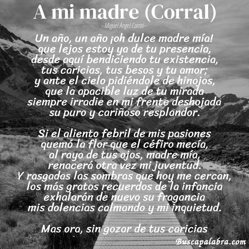 Poema A mi madre (Corral) de Miguel Ángel Corral con fondo de paisaje