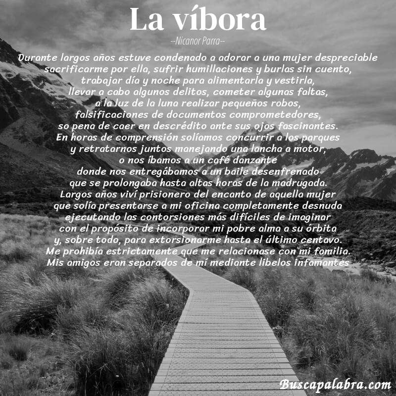Poema la víbora de Nicanor Parra con fondo de paisaje