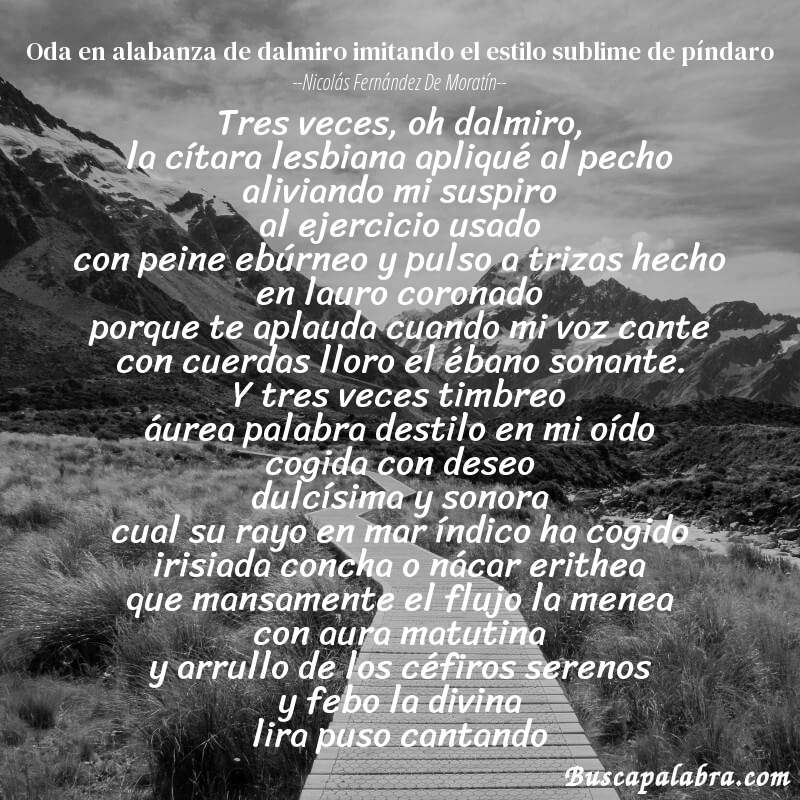 Poema oda en alabanza de dalmiro imitando el estilo sublime de píndaro de Nicolás Fernández de Moratín con fondo de paisaje