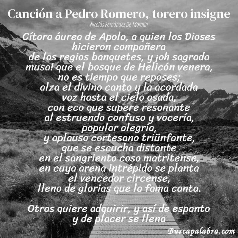 Poema Canción a Pedro Romero, torero insigne de Nicolás Fernández de Moratín con fondo de paisaje