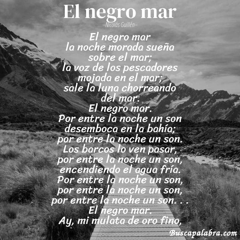 Poema el negro mar de Nicolás Guillén con fondo de paisaje