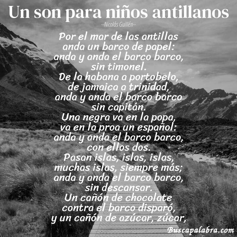 Poema un son para niños antillanos de Nicolás Guillén con fondo de paisaje