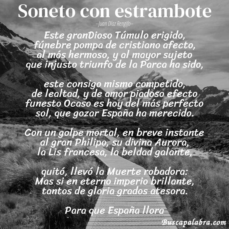 Poema Soneto con estrambote de Juan Díaz Rengifo con fondo de paisaje