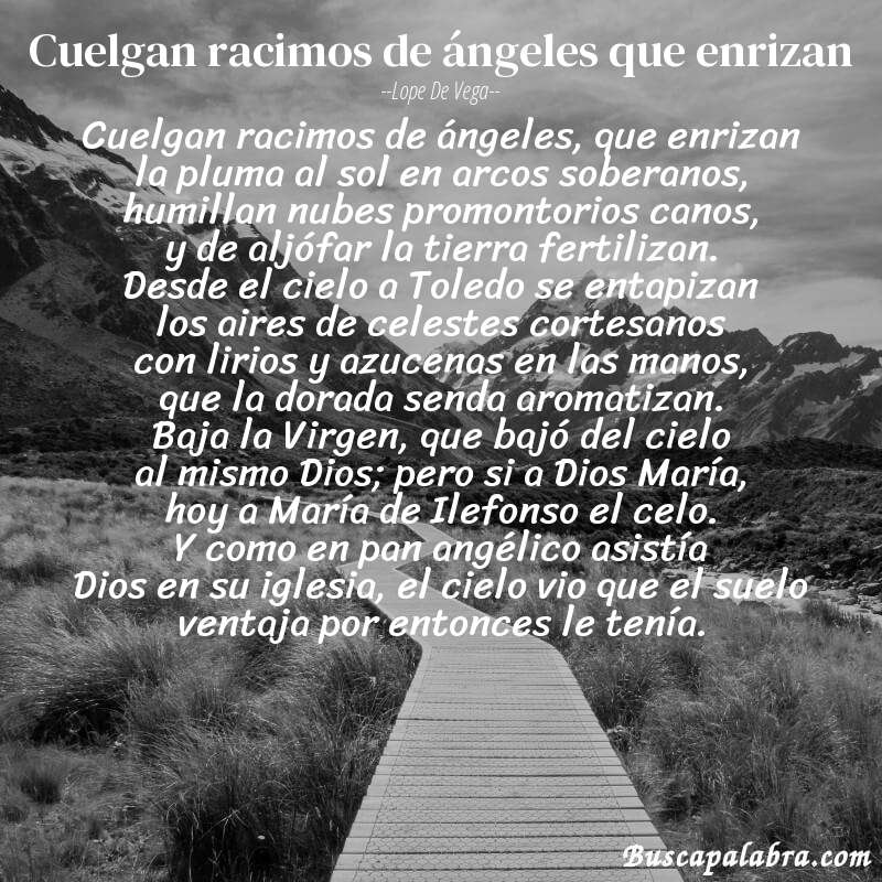 Poema Cuelgan racimos de ángeles que enrizan de Lope de Vega con fondo de paisaje