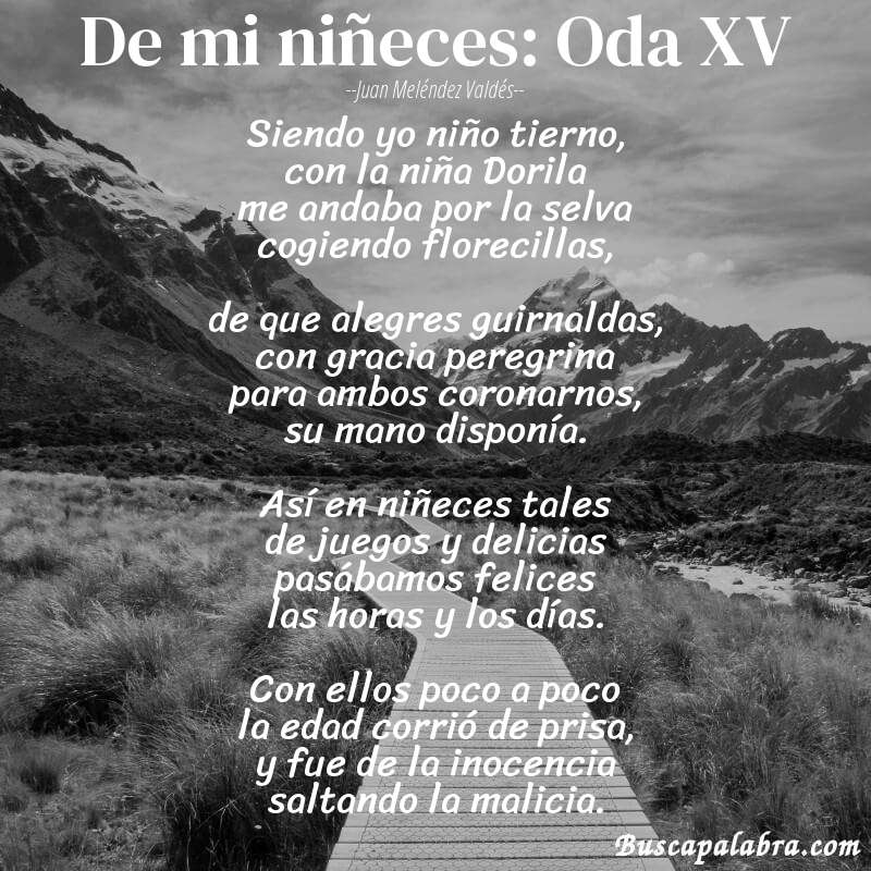 Poema De mi niñeces: Oda XV de Juan Meléndez Valdés con fondo de paisaje