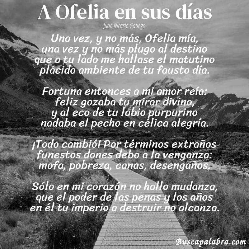 Poema A Ofelia en sus días de Juan Nicasio Gallego con fondo de paisaje