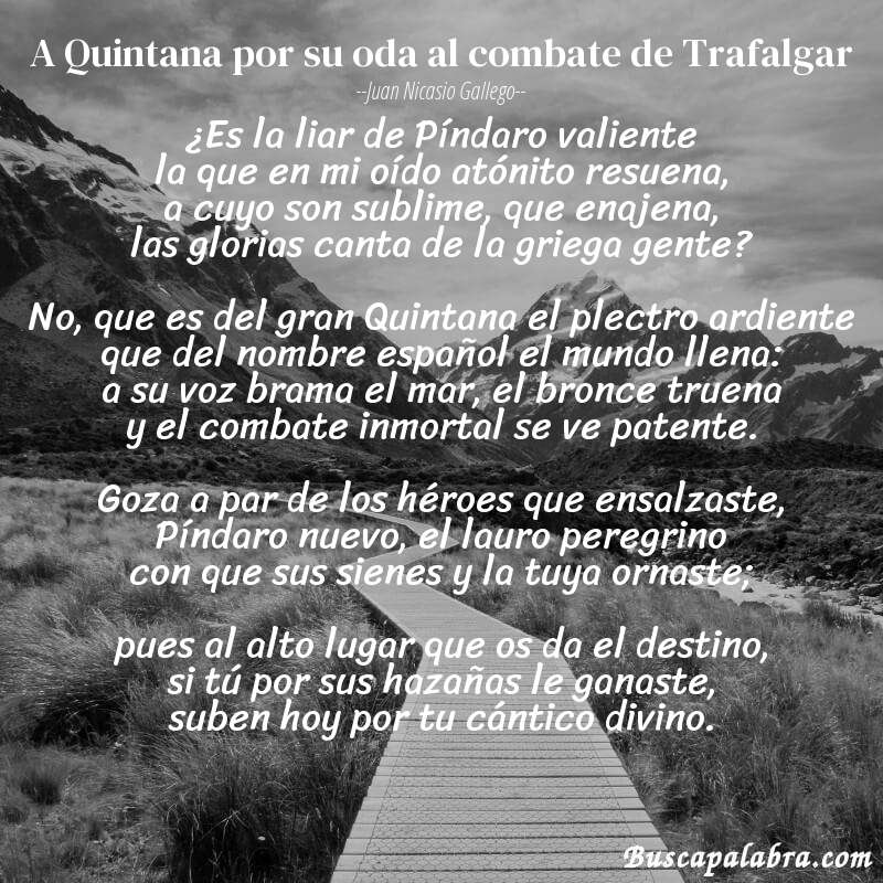 Poema A Quintana por su oda al combate de Trafalgar de Juan Nicasio Gallego con fondo de paisaje