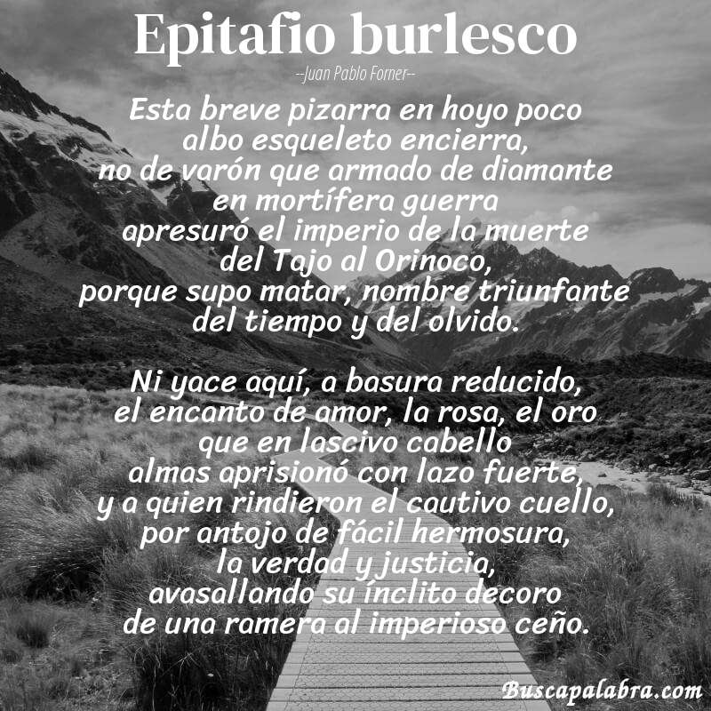 Poema Epitafio burlesco de Juan Pablo Forner con fondo de paisaje