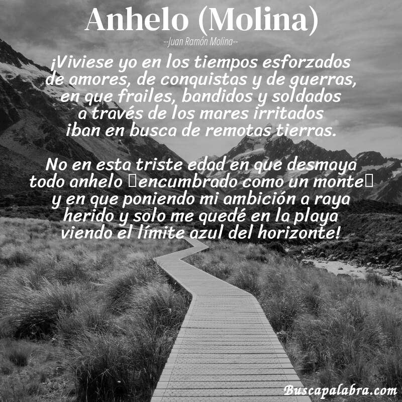 Poema Anhelo (Molina) de Juan Ramón Molina con fondo de paisaje
