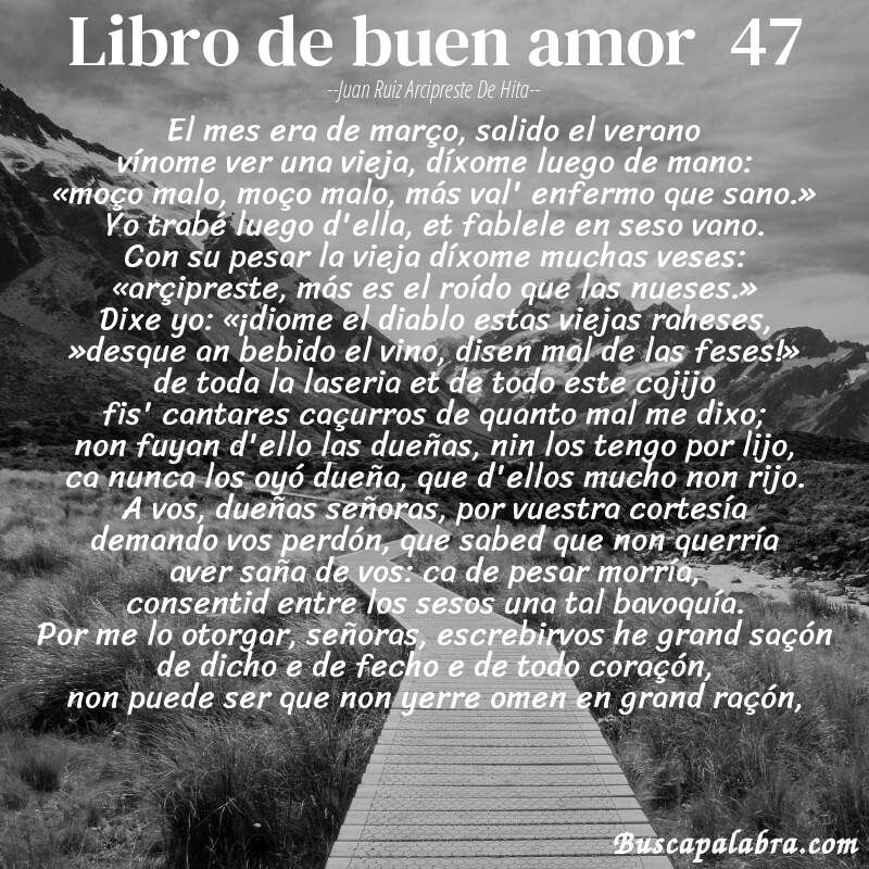 Poema libro de buen amor  47 de Juan Ruiz Arcipreste de Hita con fondo de paisaje