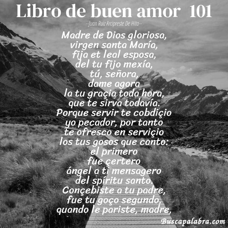 Poema libro de buen amor  101 de Juan Ruiz Arcipreste de Hita con fondo de paisaje