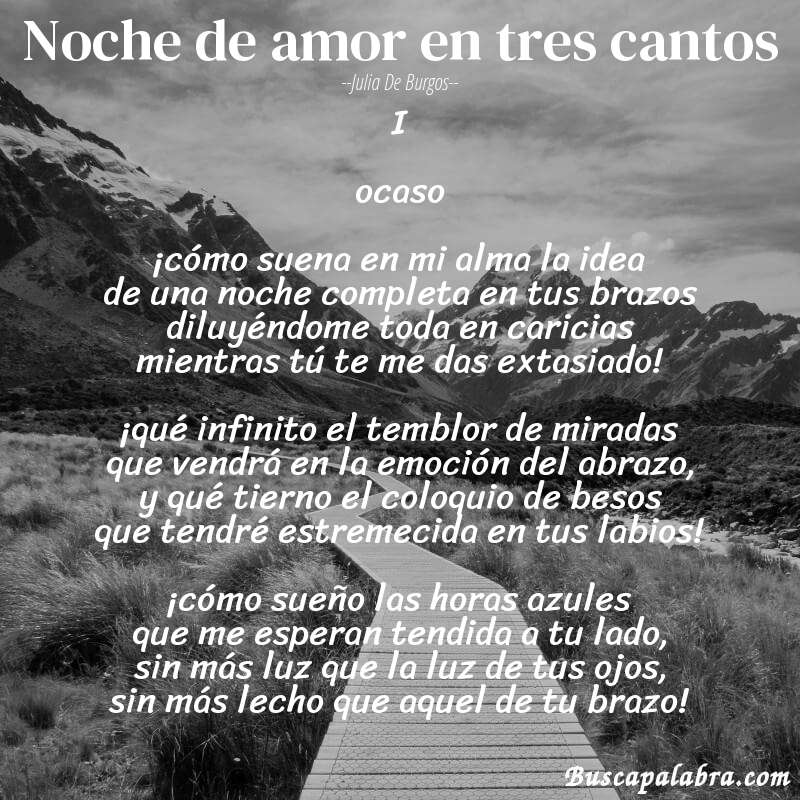Poema noche de amor en tres cantos de Julia de Burgos con fondo de paisaje