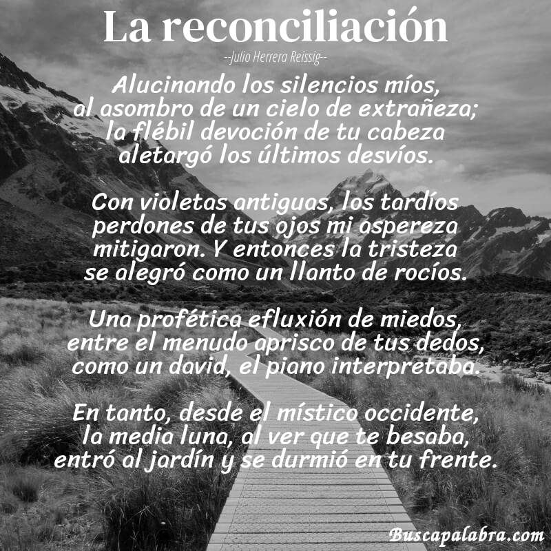 Poema la reconciliación de Julio Herrera Reissig con fondo de paisaje