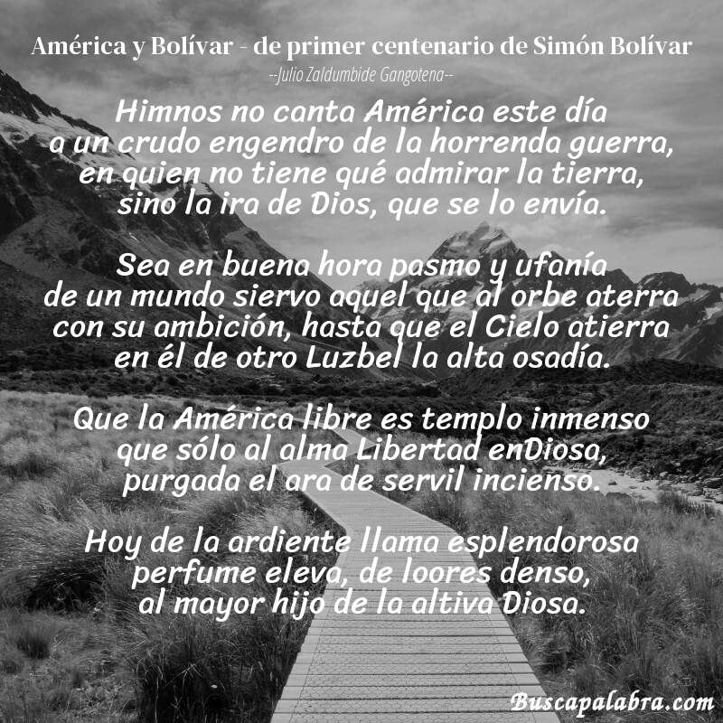 Poema América y Bolívar - de primer centenario de Simón Bolívar de Julio Zaldumbide Gangotena con fondo de paisaje