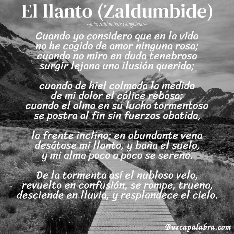 Poema El llanto (Zaldumbide) de Julio Zaldumbide Gangotena con fondo de paisaje