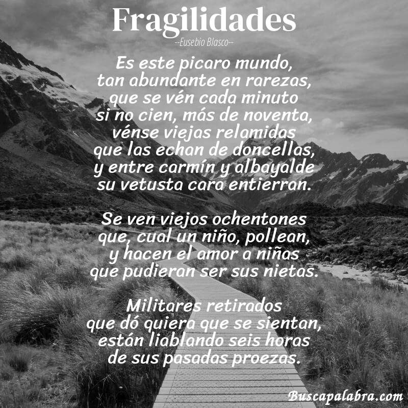 Poema Fragilidades de Eusebio Blasco con fondo de paisaje