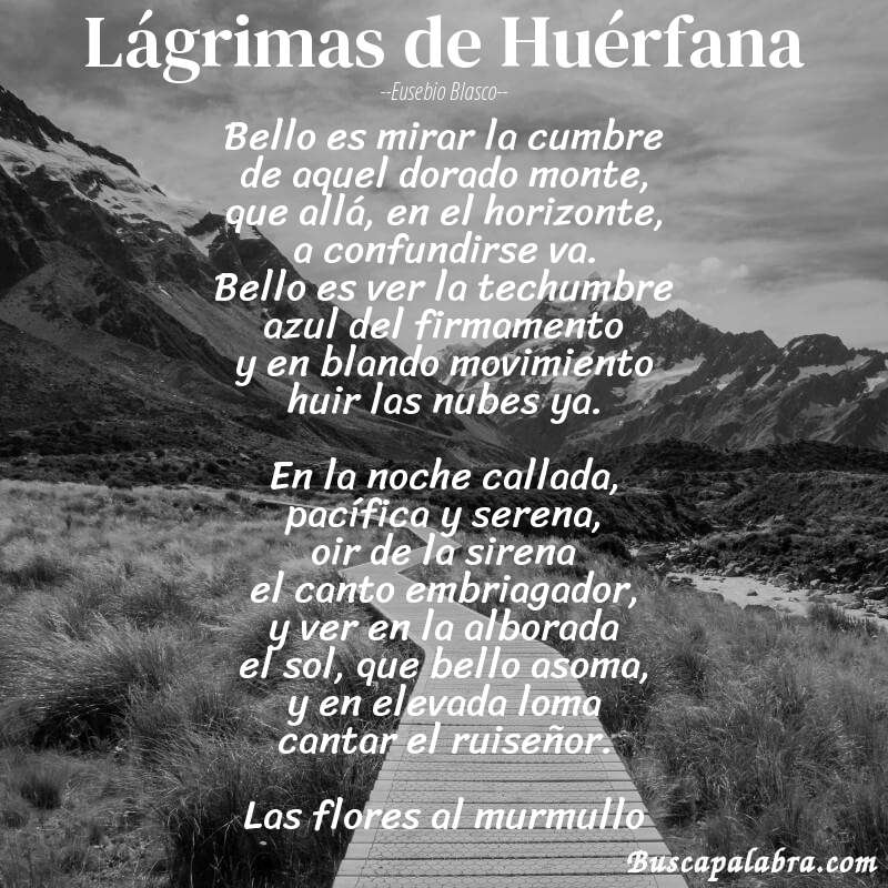 Poema Lágrimas de Huérfana de Eusebio Blasco con fondo de paisaje