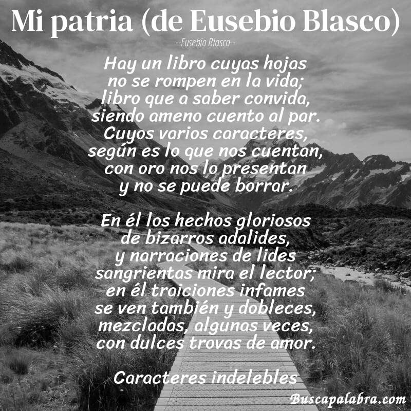 Poema Mi patria (de Eusebio Blasco) de Eusebio Blasco con fondo de paisaje