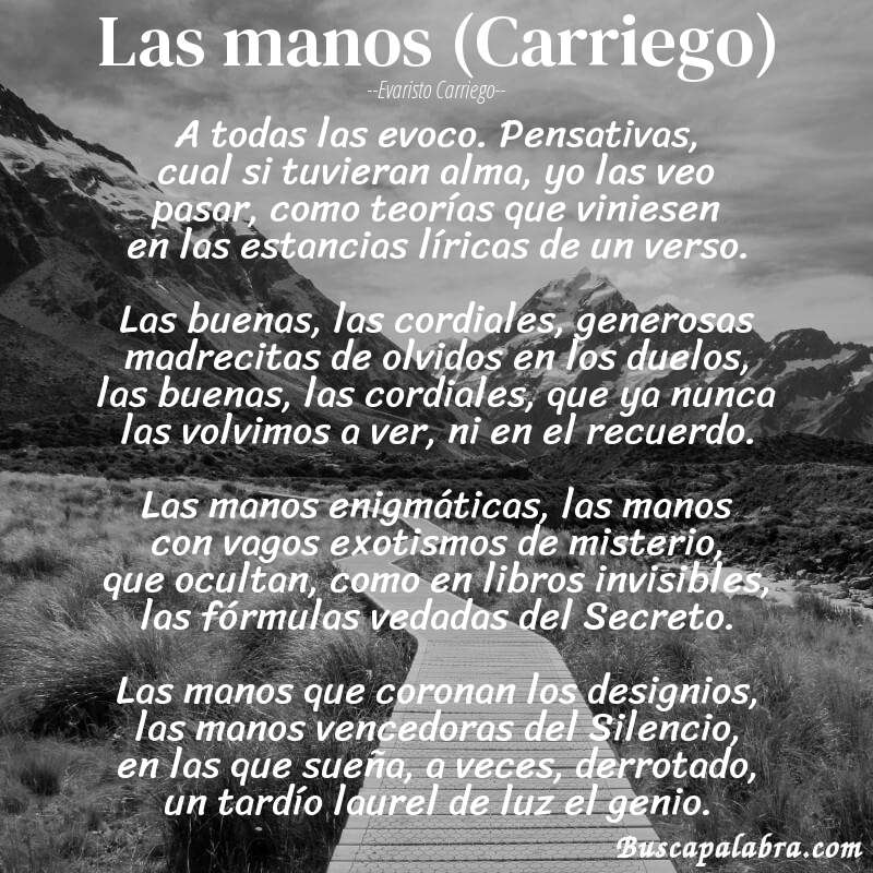 Poema Las manos (Carriego) de Evaristo Carriego con fondo de paisaje