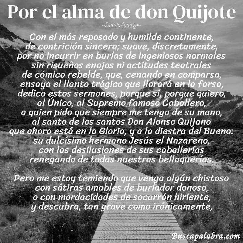 Poema Por el alma de don Quijote de Evaristo Carriego con fondo de paisaje