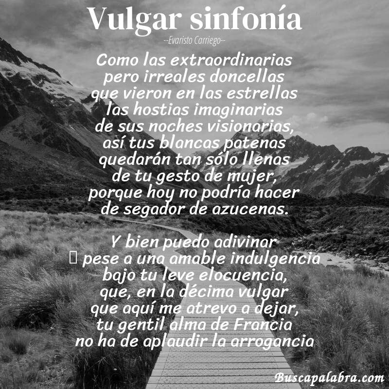 Poema Vulgar sinfonía de Evaristo Carriego con fondo de paisaje