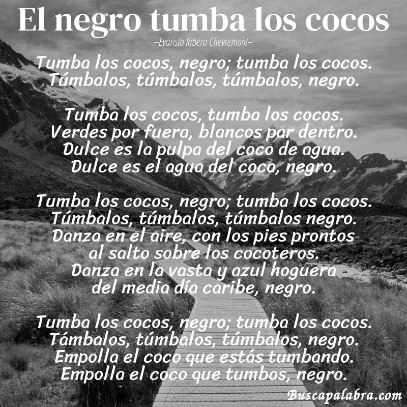 Poema el negro tumba los cocos de Evaristo Ribera Chevremont con fondo de paisaje