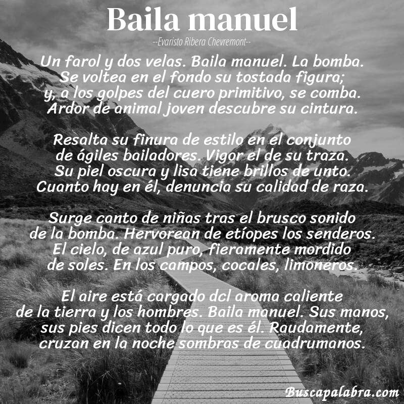 Poema baila manuel de Evaristo Ribera Chevremont con fondo de paisaje
