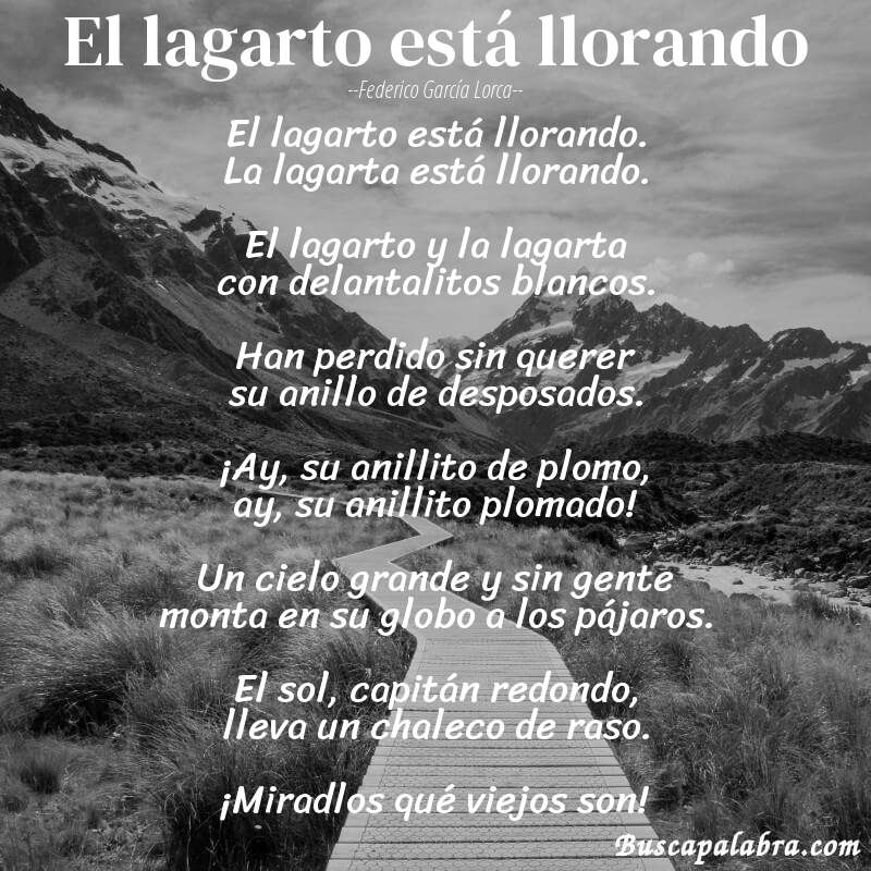 Poema El lagarto está llorando de Federico García Lorca con fondo de paisaje