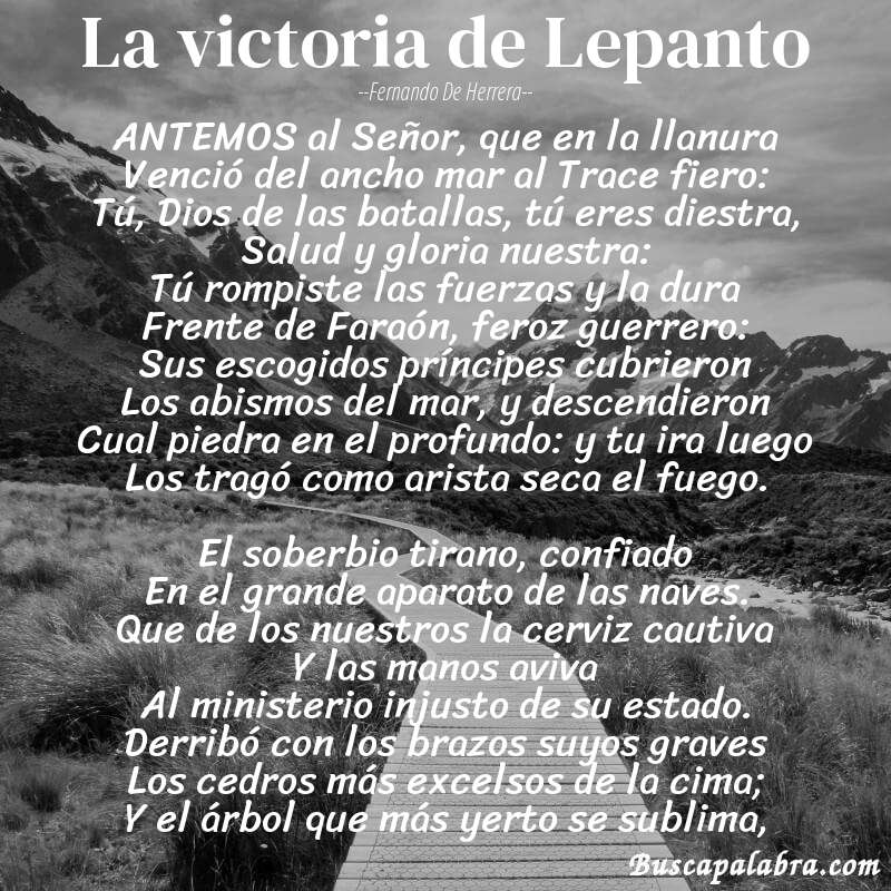 Poema La victoria de Lepanto de Fernando de Herrera con fondo de paisaje
