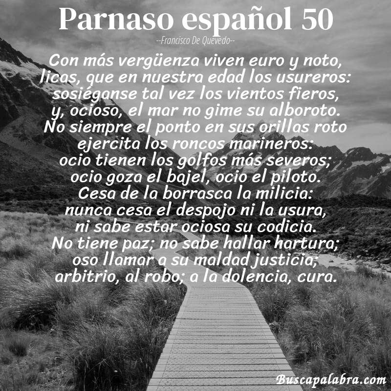 Poema parnaso español 50 de Francisco de Quevedo con fondo de paisaje