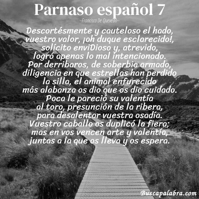 Poema parnaso español 7 de Francisco de Quevedo con fondo de paisaje