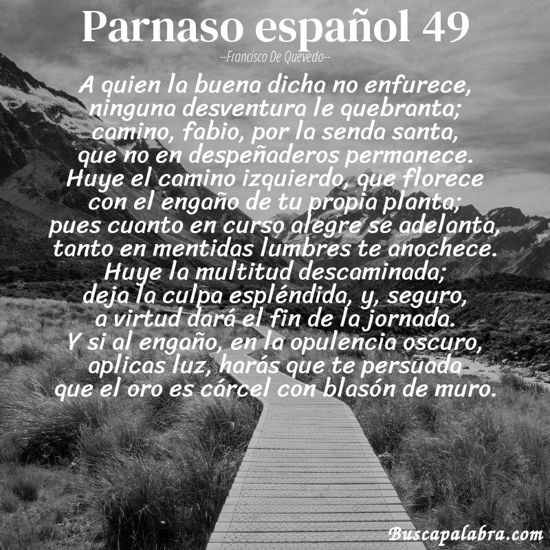 Poema parnaso español 49 de Francisco de Quevedo con fondo de paisaje