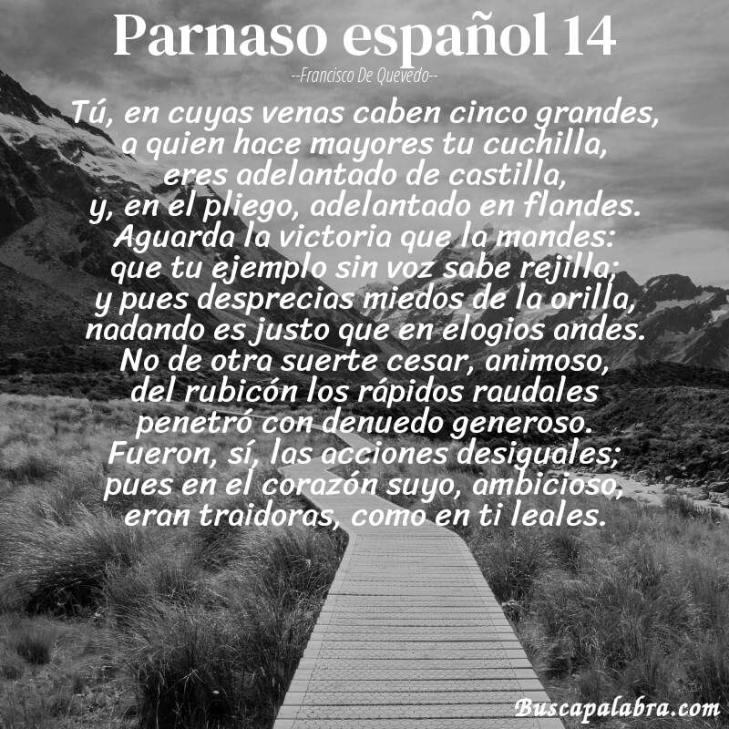 Poema parnaso español 14 de Francisco de Quevedo con fondo de paisaje