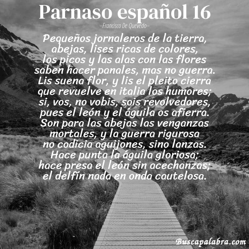 Poema parnaso español 16 de Francisco de Quevedo con fondo de paisaje