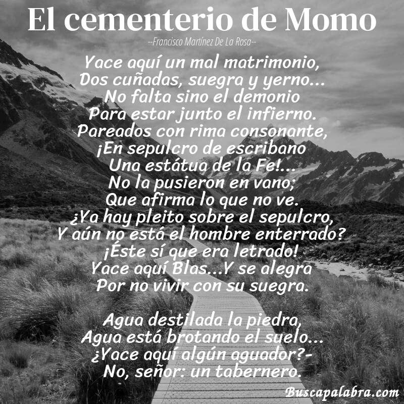 Poema El cementerio de Momo de Francisco Martínez de la Rosa con fondo de paisaje