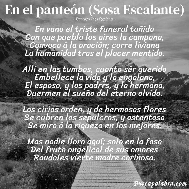 Poema En el panteón (Sosa Escalante) de Francisco Sosa Escalante con fondo de paisaje