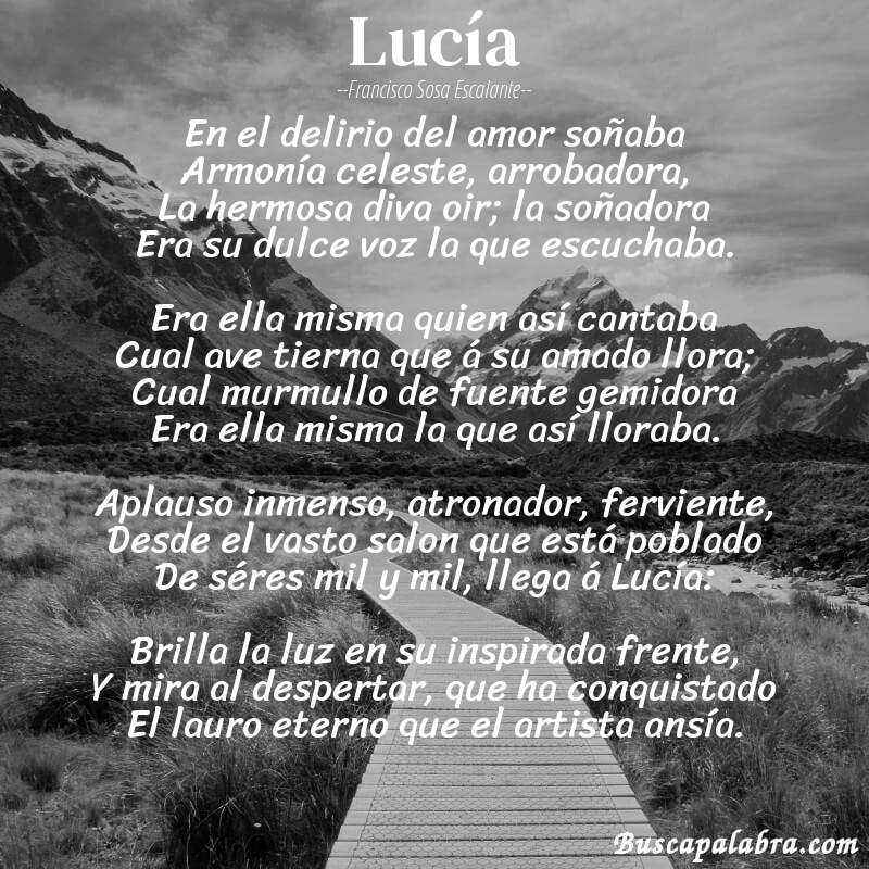 Poema Lucía de Francisco Sosa Escalante con fondo de paisaje