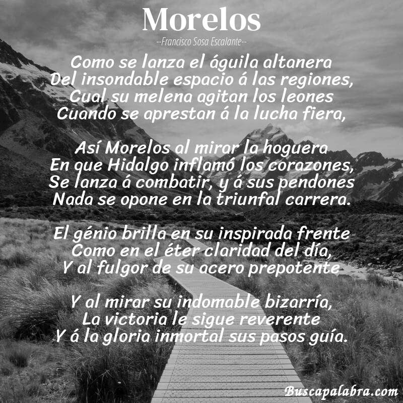 Poema Morelos de Francisco Sosa Escalante con fondo de paisaje