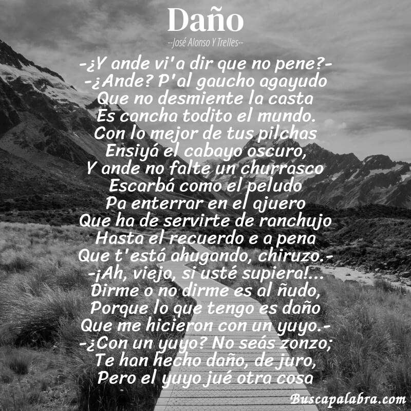 Poema Daño de José Alonso y Trelles con fondo de paisaje