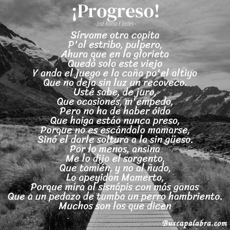 Poema ¡Progreso! de José Alonso y Trelles con fondo de paisaje