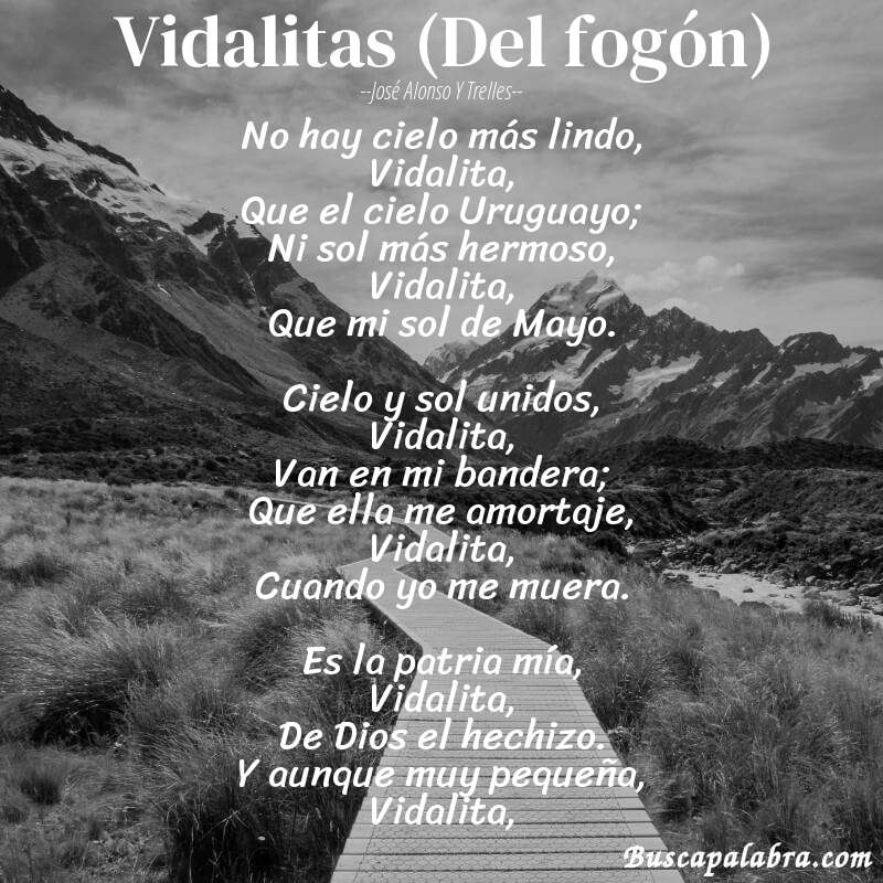 Poema Vidalitas (Del fogón) de José Alonso y Trelles con fondo de paisaje