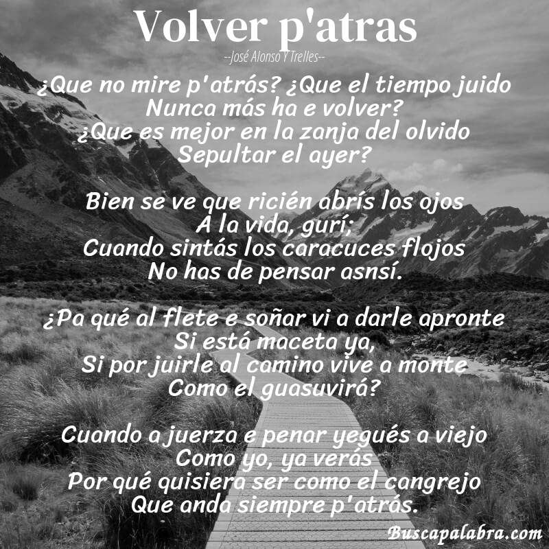 Poema Volver p'atras de José Alonso y Trelles con fondo de paisaje