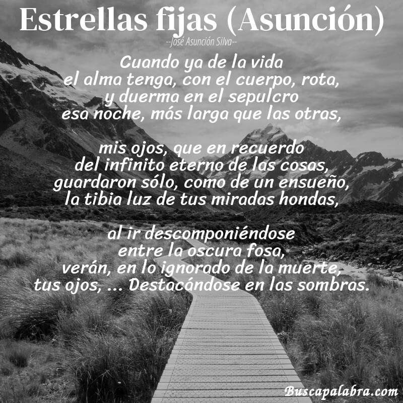 Poema Estrellas fijas (Asunción) de José Asunción Silva con fondo de paisaje