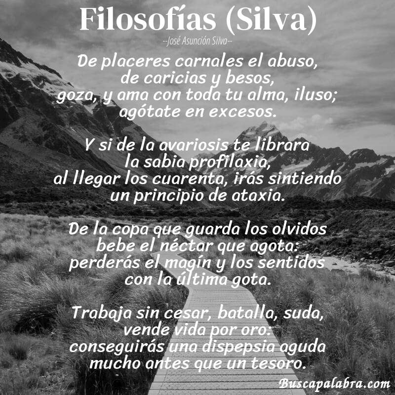 Poema Filosofías (Silva) de José Asunción Silva con fondo de paisaje
