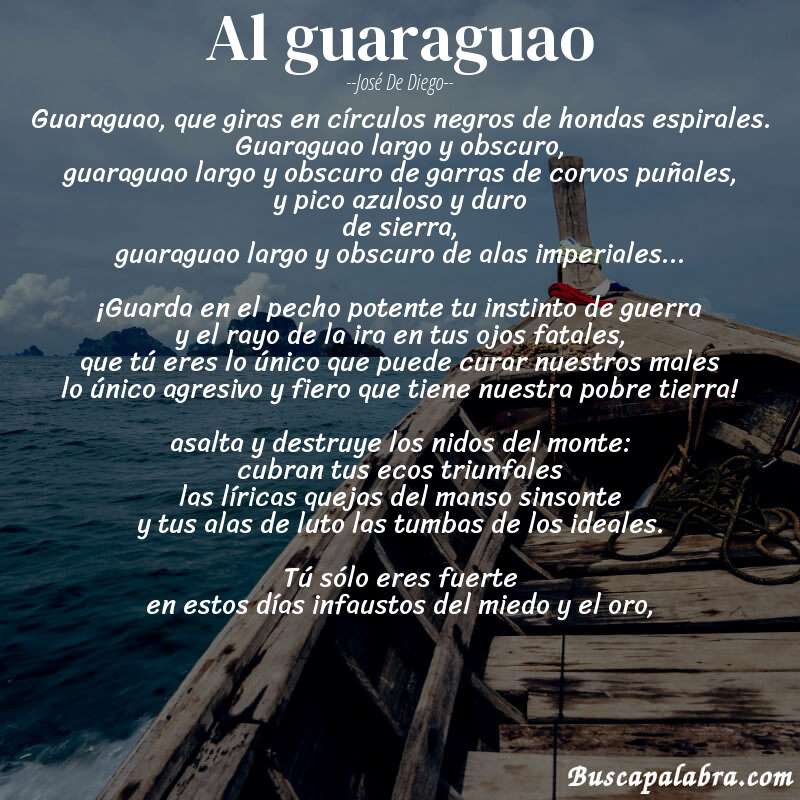 Poema al guaraguao de José de Diego con fondo de barca