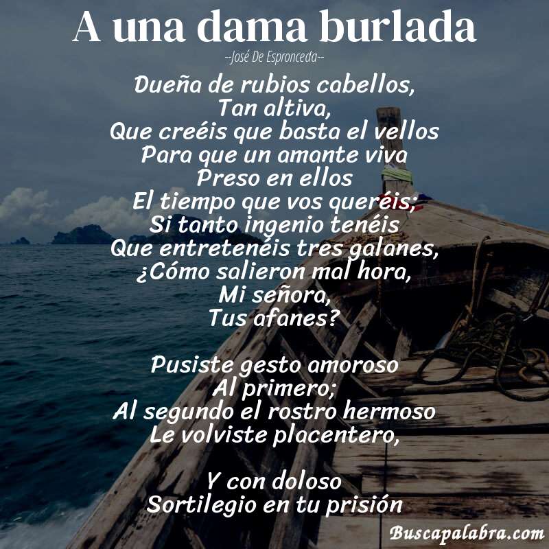 Poema A una dama burlada de José de Espronceda con fondo de barca