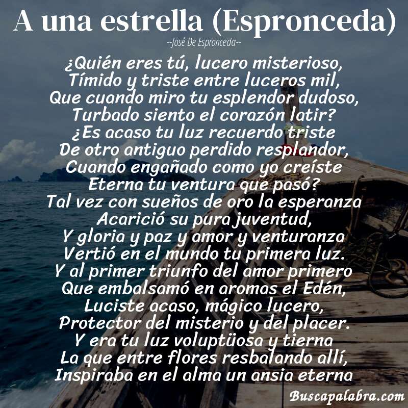 Poema A una estrella (Espronceda) de José de Espronceda con fondo de barca