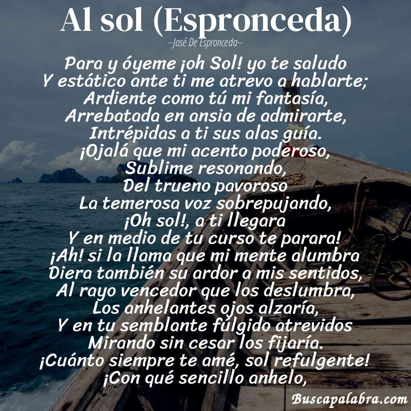 Poema Al sol (Espronceda) de José de Espronceda con fondo de barca